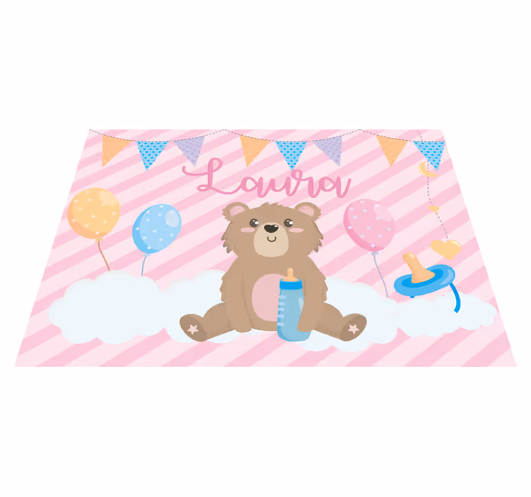 Covor de vinil pepiniere ursuleț festiv cu nume - TenStickers