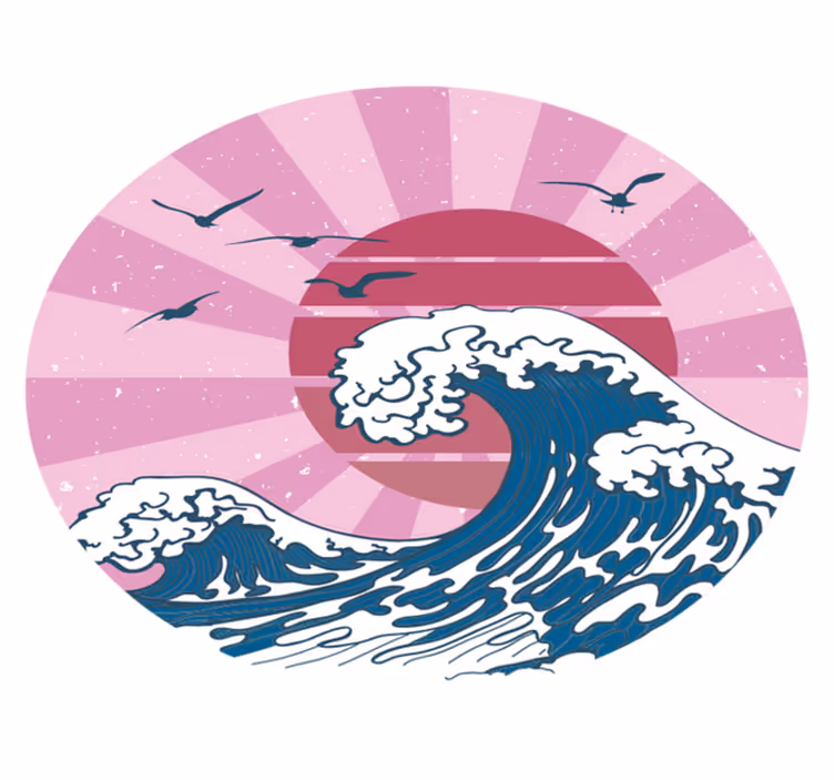Covor de vinil geometric valul roz din kanagawa - TenStickers