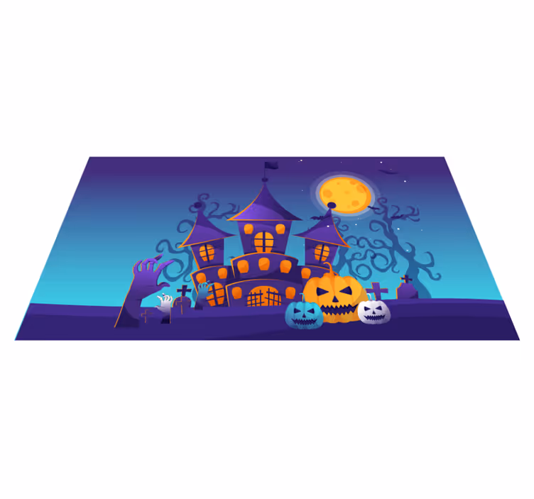 Covor de vinil Halloween scenă cu castel bântuit - TenStickers