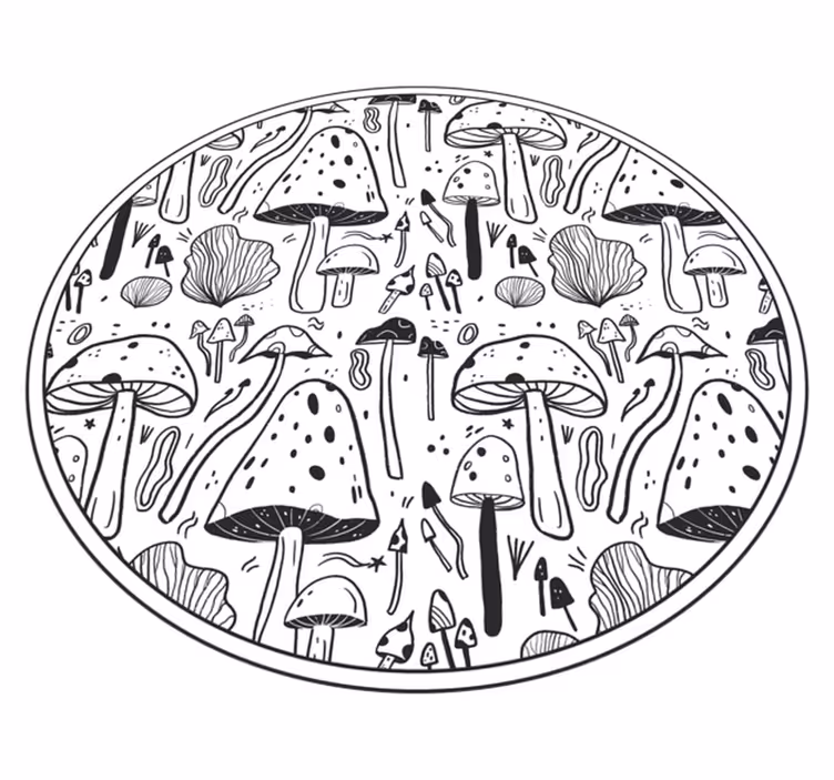 Covor vinil cu aspect de natura ciuperci alb-negru - TenStickers
