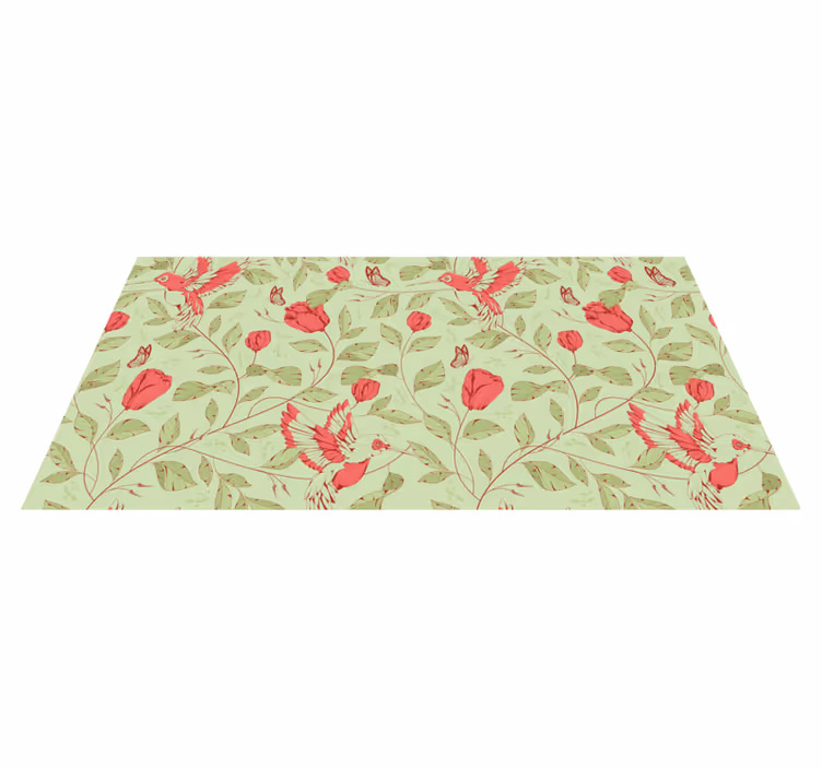 Covor vinil hol intrare model floral de colibri - TenStickers