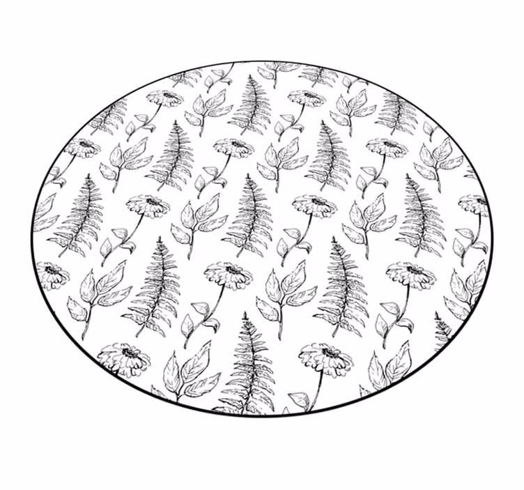 Covoruri vinil rotund contur floral negru - TenStickers