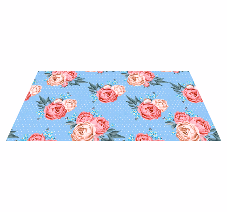 Covor vinil albastru model floral cu buline - TenStickers