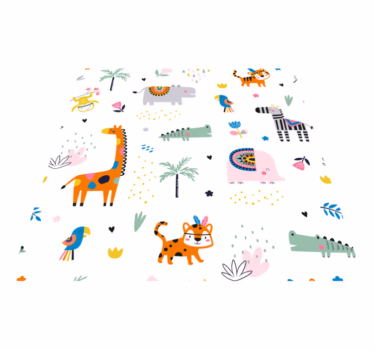 Covor de vinil pepiniere temă veselă de safari - TenStickers