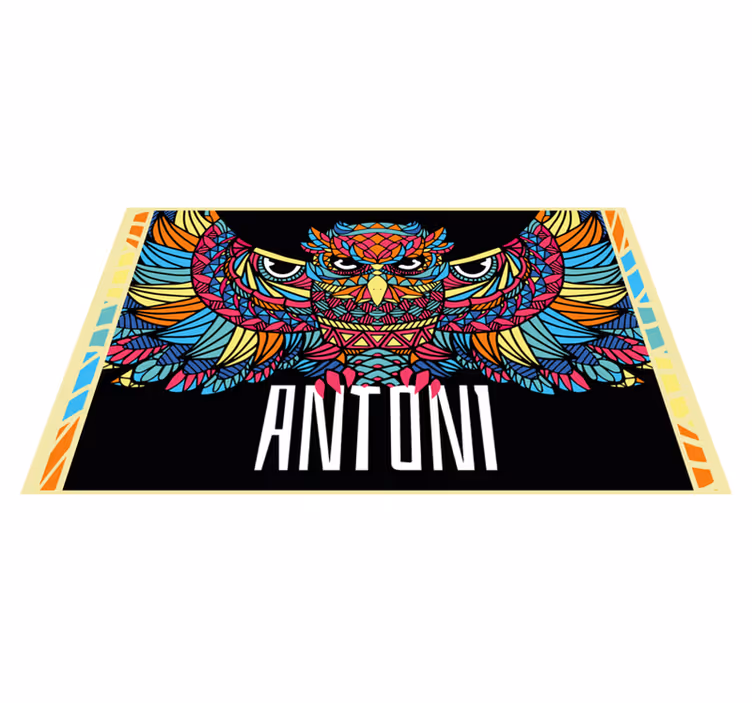 Covor de vinil cu nome personalizare bufniță colorată - TenStickers