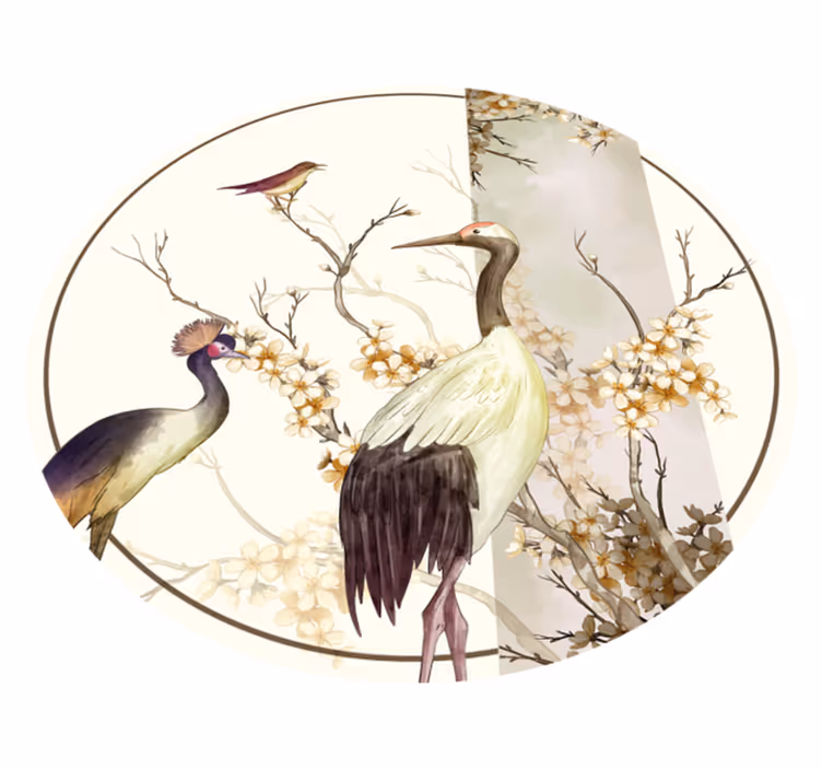 Crenguțe și păsări chinoiserie animal mat - TenStickers