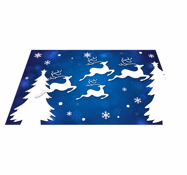 Covor vinil Crăciun reindeer zburând pe fundal albastru - TenStickers
