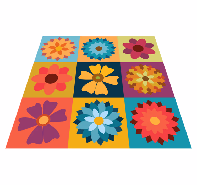 Covor vinil efect de țiglă flori hippie multicolore - TenStickers