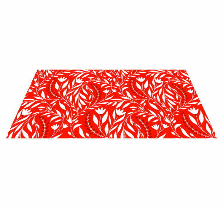 Covor vinil roșu design cu frunze florale - TenStickers