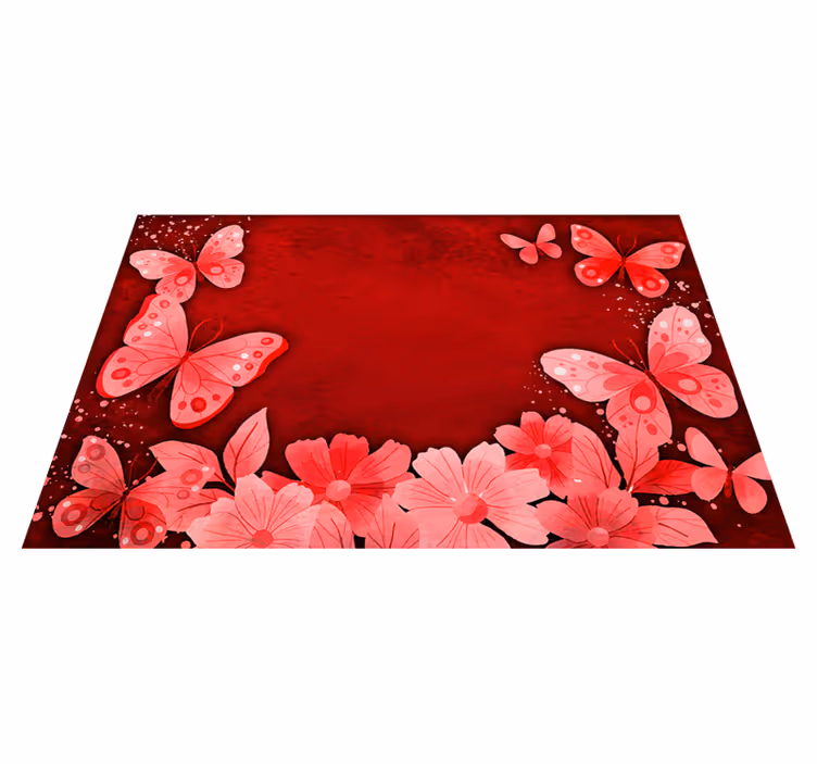 Covor vinil roșu design de flori și fluturi - TenStickers