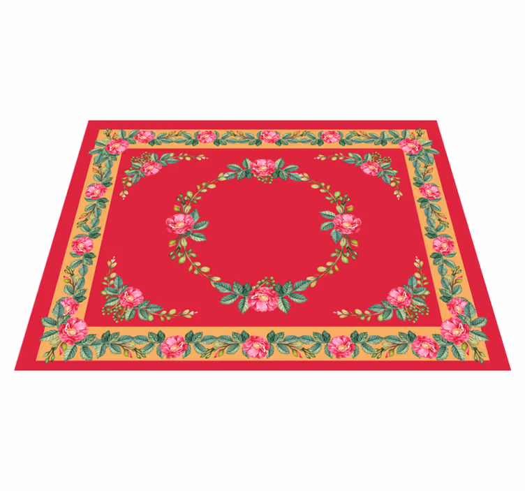 Covor vinil roșu model floral de epocă - TenStickers