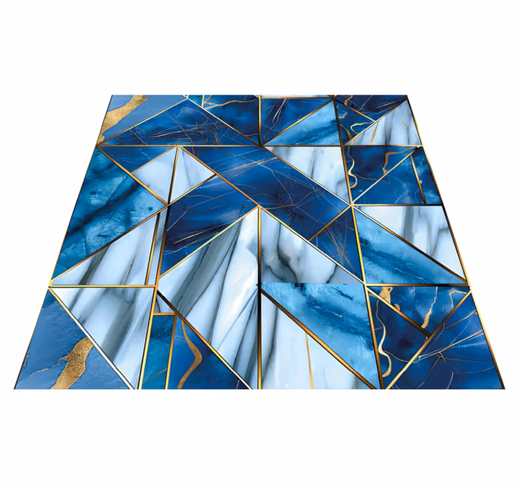 Covor de vinil marmura geometric albastru cu efect auriu - TenStickers