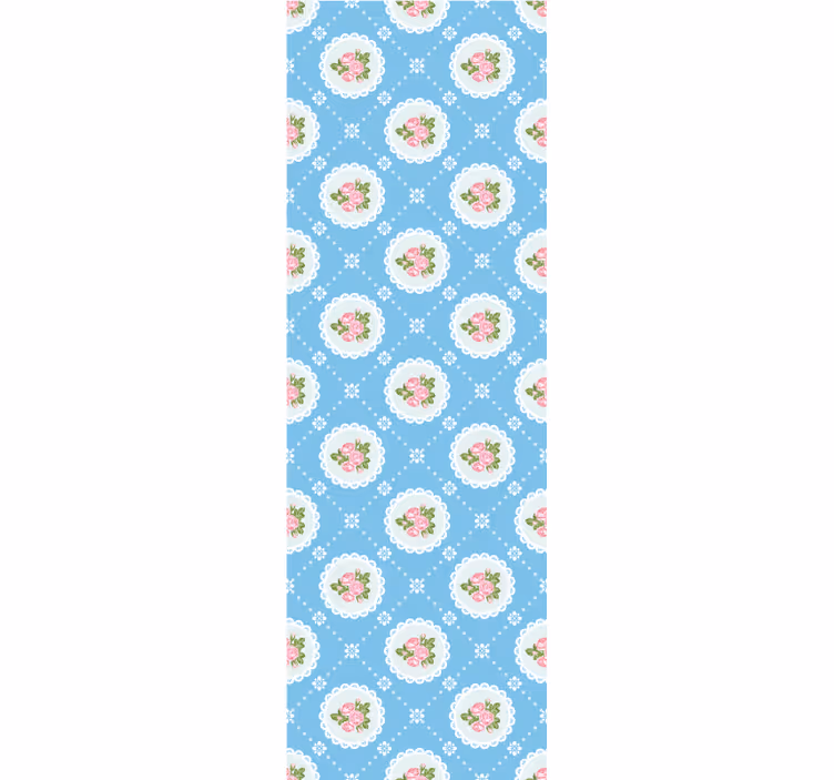 Tapet floral model de gresie albastru vintage - TenStickers
