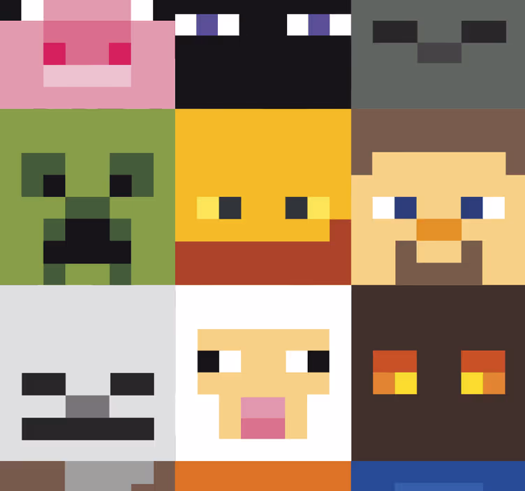 Tapet tineret fețe pixelate în jocuri - TenStickers