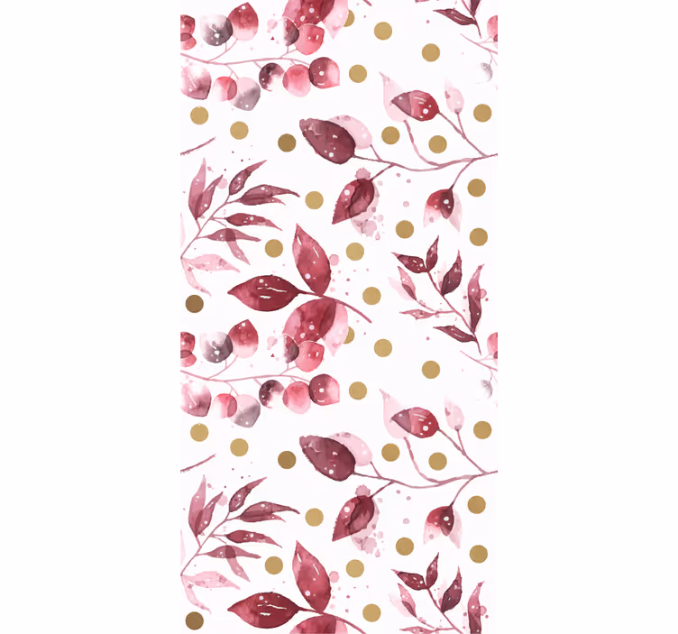 Tapet dormitor frunze burgundy cu puncte aurii - TenStickers