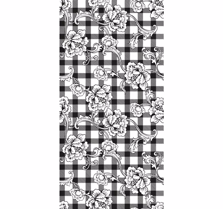 Tapet dormitor floral pe fundal carourile - TenStickers
