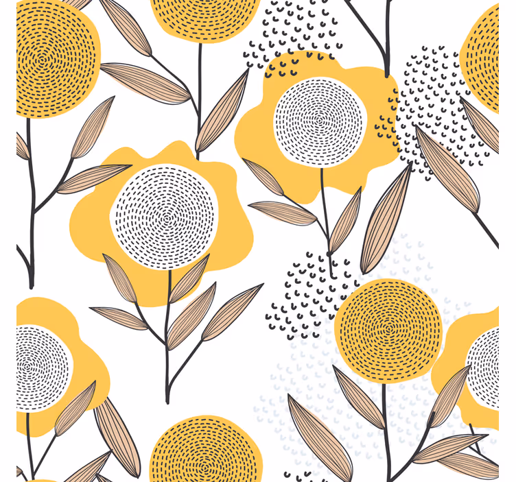Tapet camera de zi model floral abstract galben - TenStickers