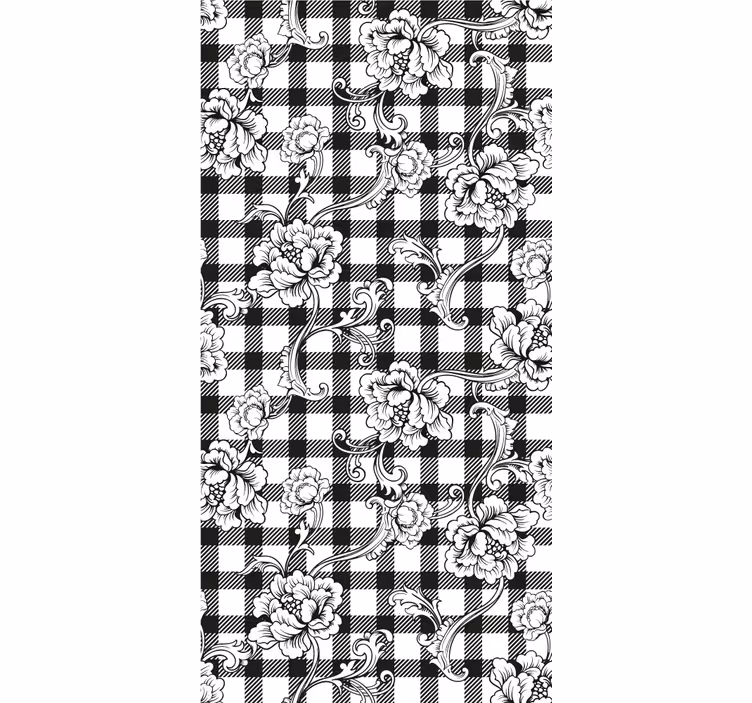 Tapet ornamental cu model floral în carouri - TenStickers