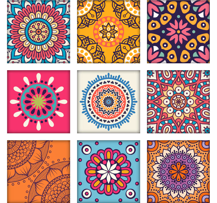 Tapet ornamental cu modele mozaic colorate - TenStickers