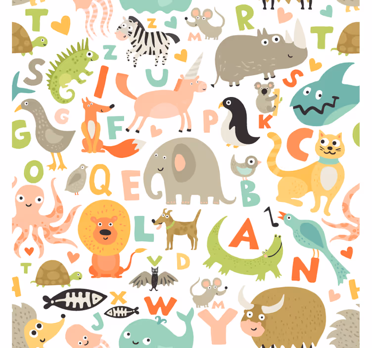 Tapet de animale cu literele alfabetului pentru copii - TenStickers
