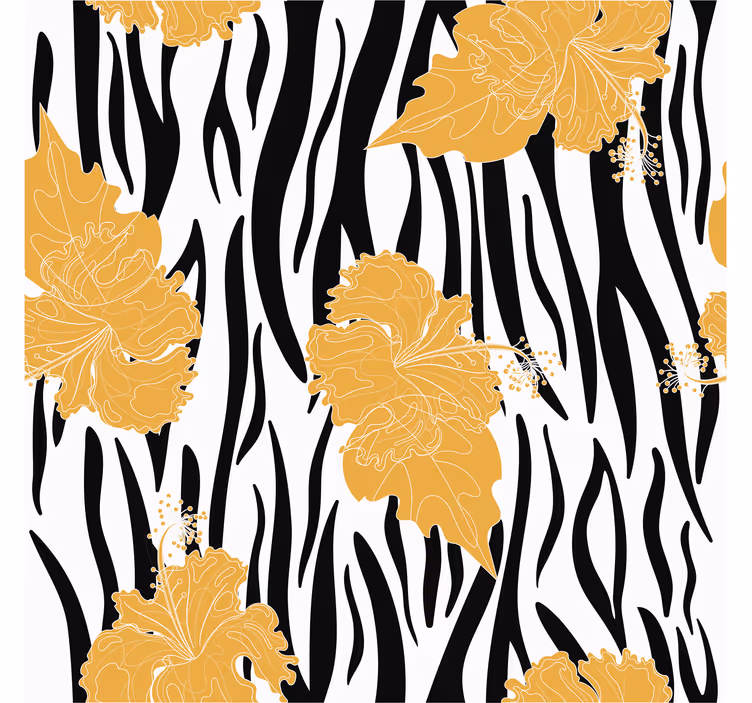 Tapet de animale flori ornamentale pe fundal zebra - TenStickers