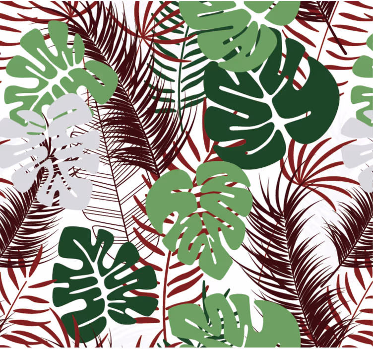 Tapet natura frunze de monstera cu ramuri roșii - TenStickers