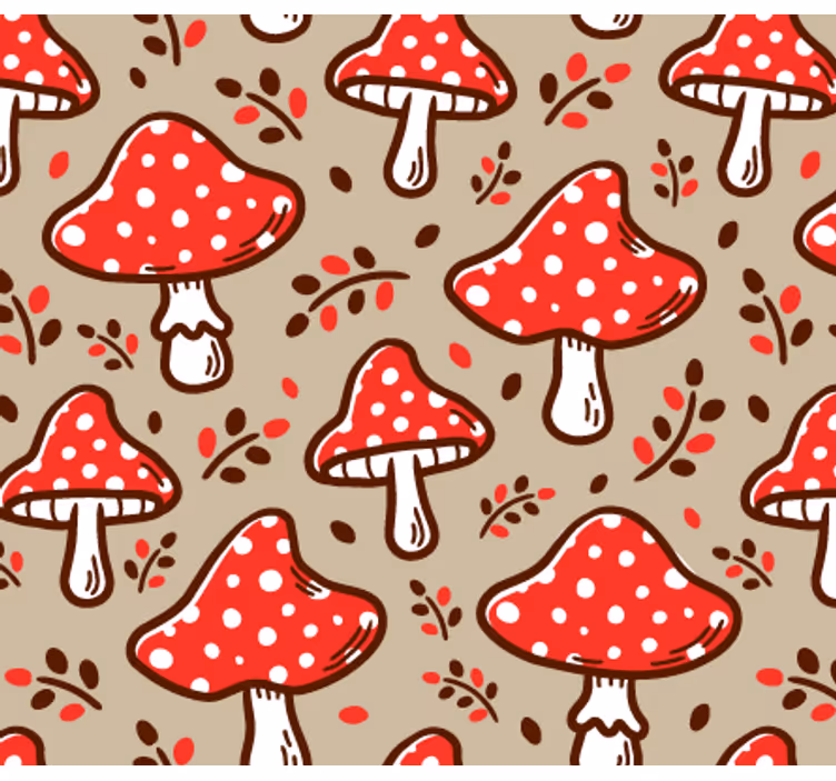 Tapet natura ciuperci tipice pe fundal bej - TenStickers
