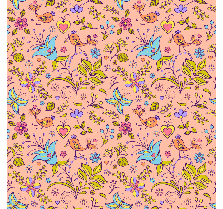 Tapet natura model floral cu păsări și fluturi - TenStickers