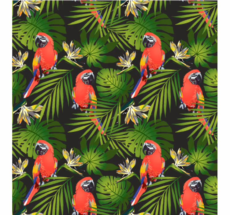 Tapet natura papagali tropicali și vegetație verde - TenStickers