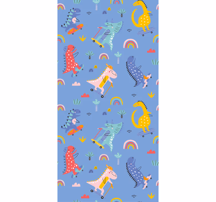 Tapet copii dinozauri drăguți pe skateboarduri - TenStickers