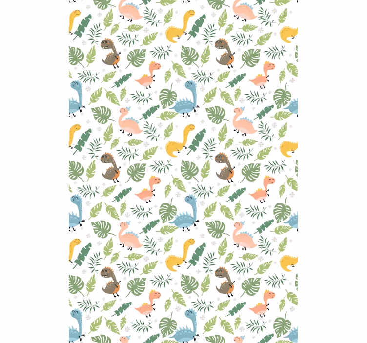 Tapet copii pădure pastel cu dinozauri - TenStickers