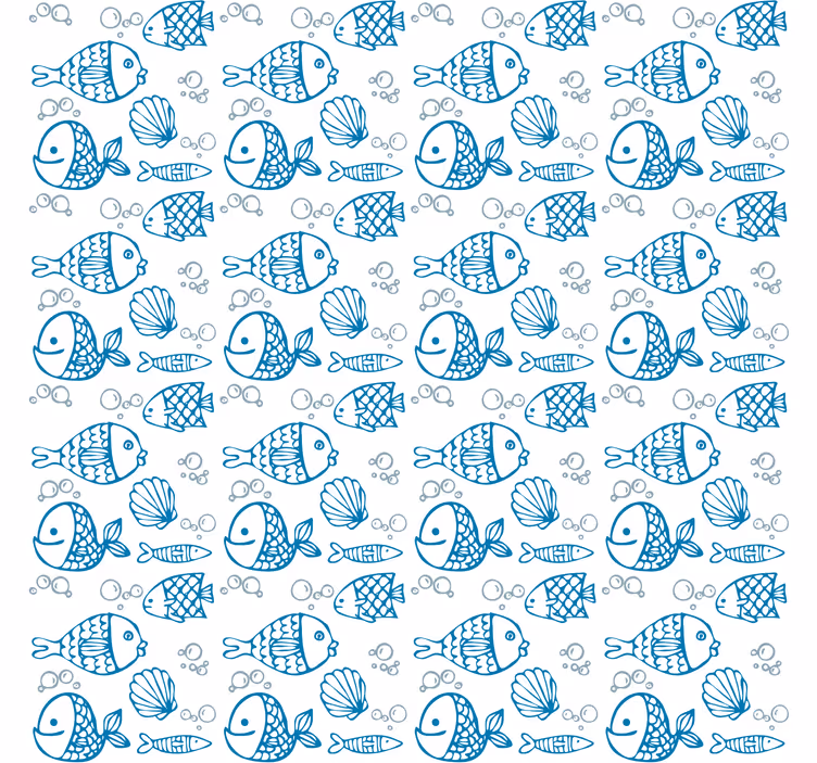 Tapet copii pe fundal alb cu pești albaștri - TenStickers