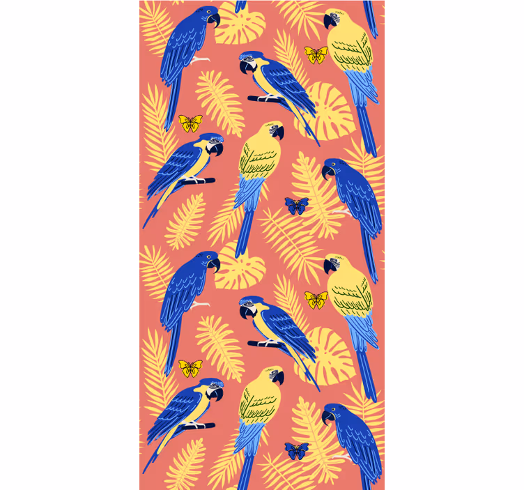 Tapet copii papagali și fluturi pe frunze tropicale - TenStickers