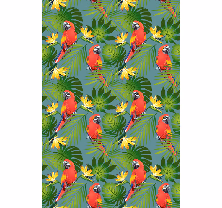 Tapet copii papagali și frunze tropicale - TenStickers