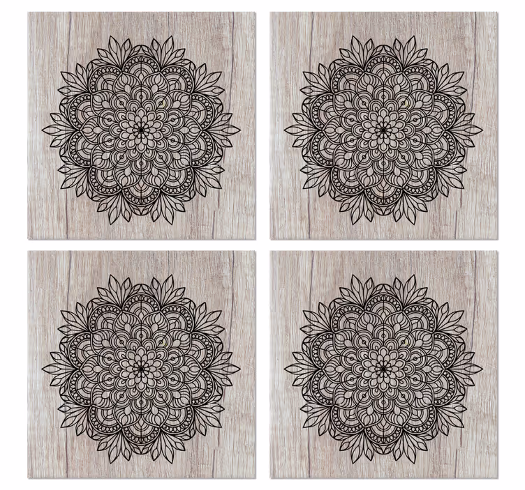 Tapet gresie mandala neagră pe lemn - TenStickers