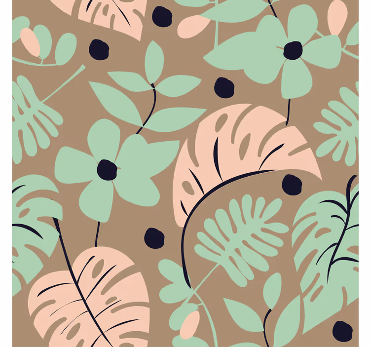 Tapet flori în nuanțe pastel cu monstera și frunze - TenStickers