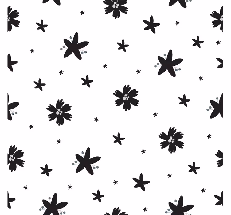 Tapet flori model floral cu cerneală alb-negru - TenStickers