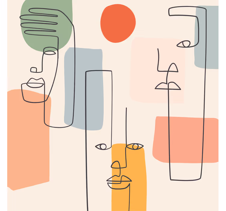 Tapet geometric artă de perete minimală cu fețe - TenStickers