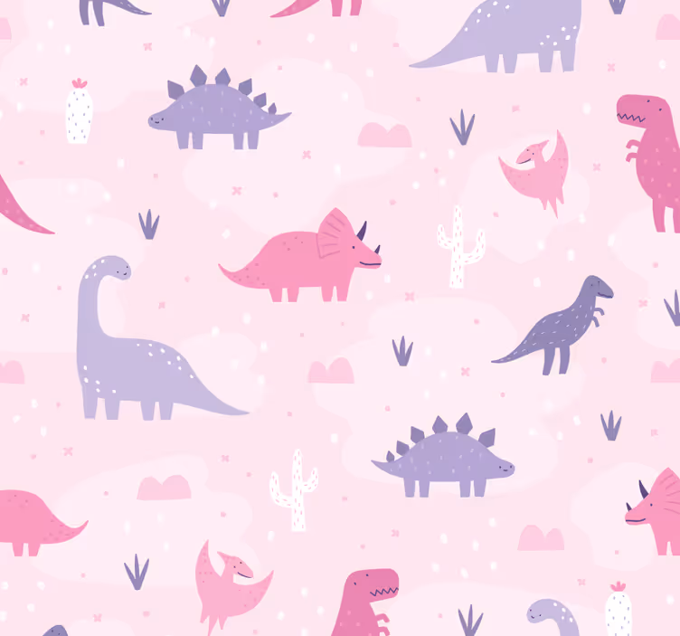 Tapet dinozauri fundal roz - TenStickers