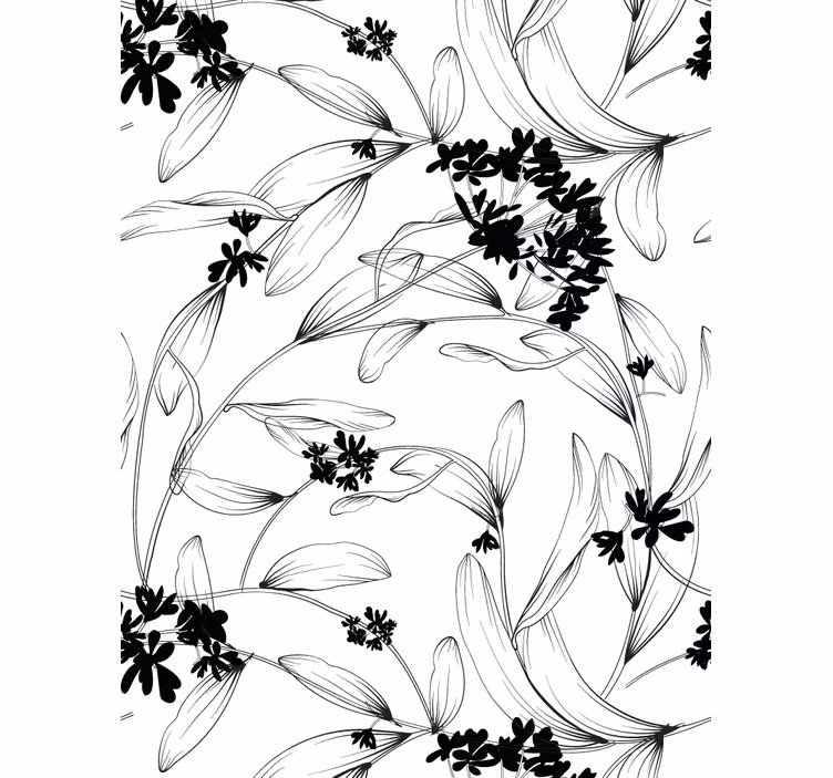 Tapet modern cu model de frunze negre - TenStickers