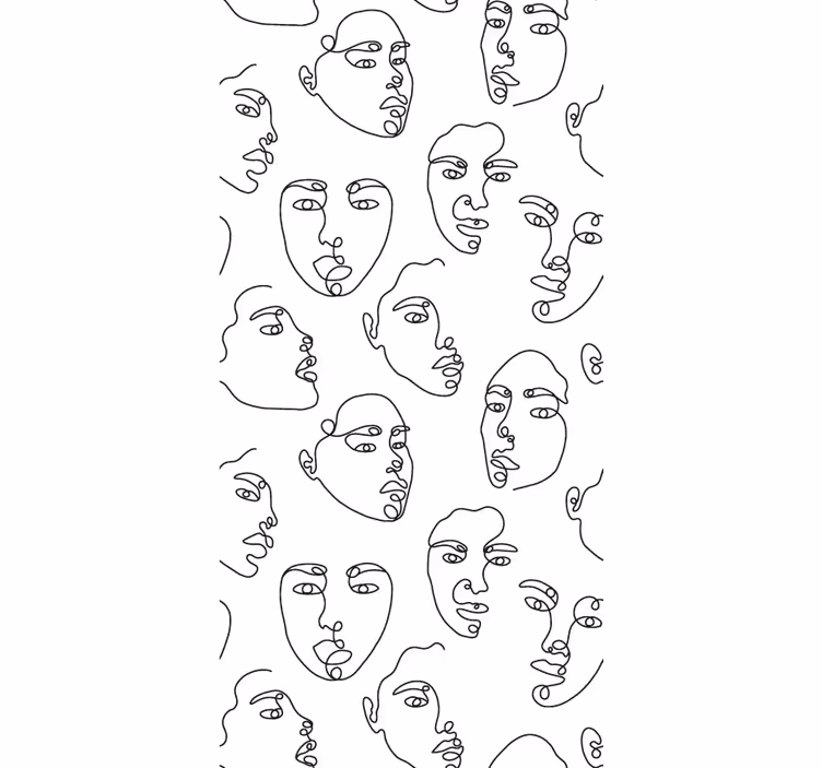Tapet modern cu motive de fețe în stil line art - TenStickers