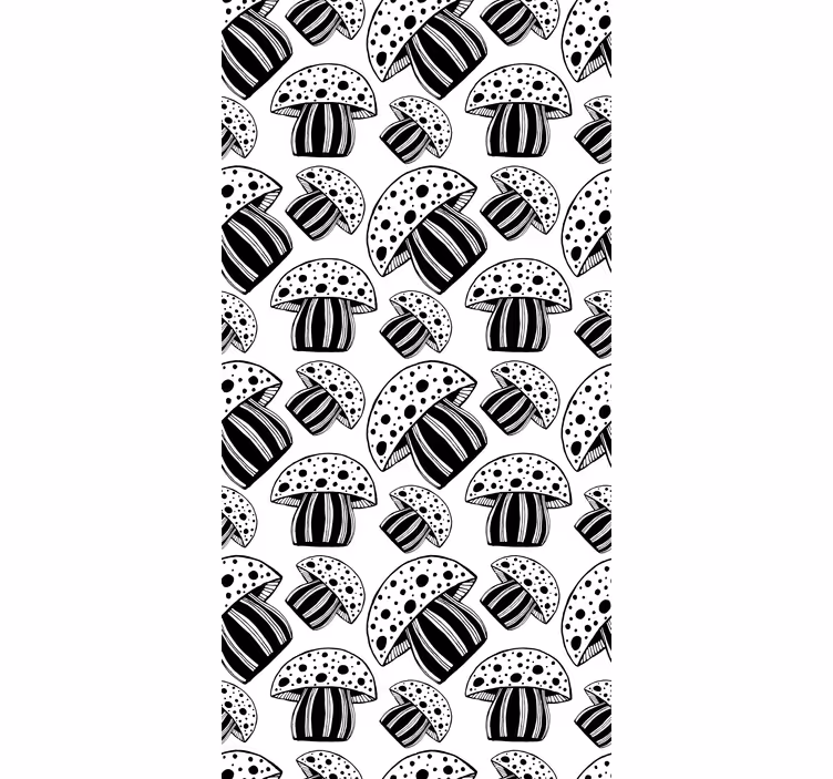 Tapet modern ciuperci etnice alb-negru - TenStickers