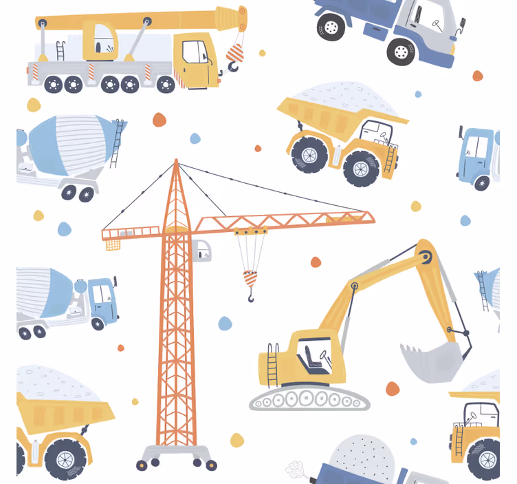 Tapet copii distracție cu vehicule de construcție - TenStickers