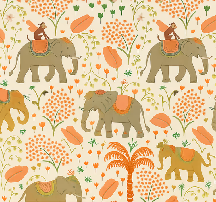 Tapet dormitor safari cu elefanți indieni - TenStickers