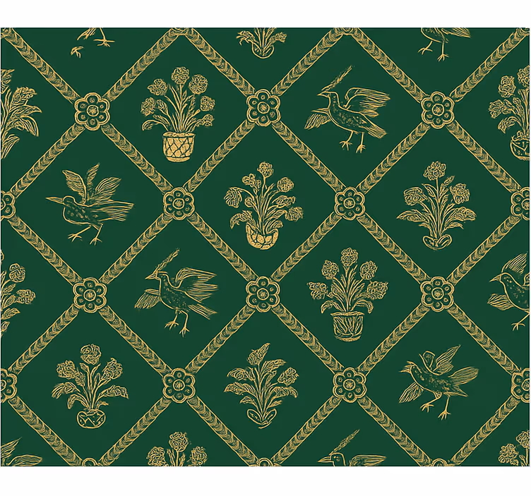 Tapet dormitor model elegant verde și aur - TenStickers