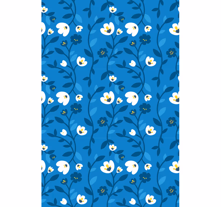 Tapet flori flori albe pe fundal albastru - TenStickers