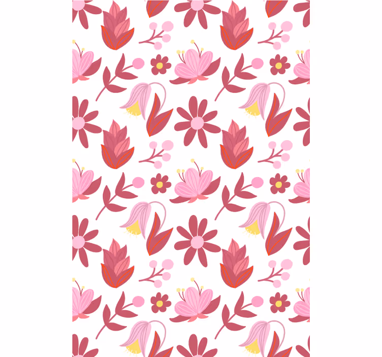 Tapet floral artă populară poloneză cu elemente roșii - TenStickers