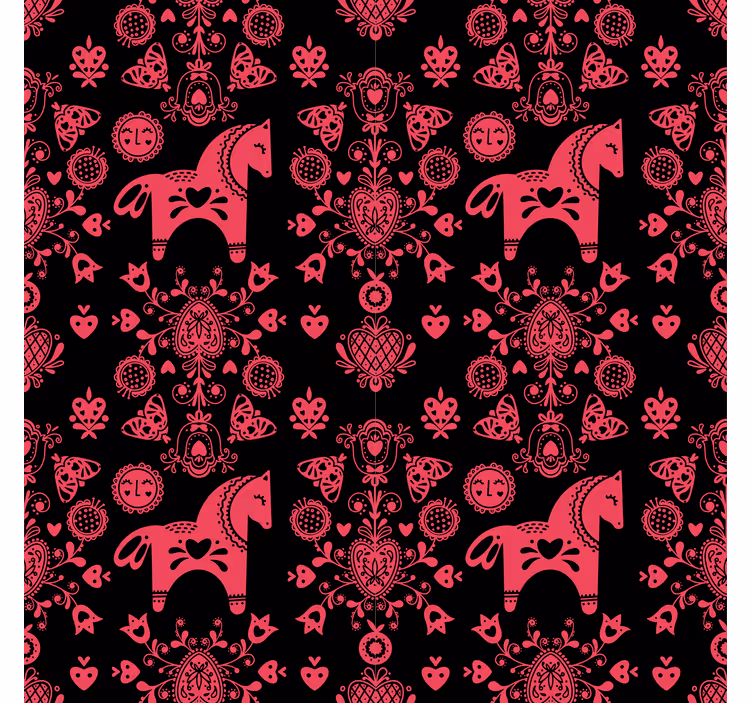Tapet floral cu ilustrație de cal folcloric - TenStickers