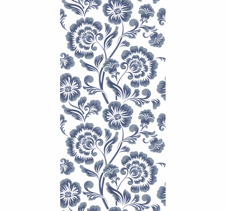 Tapet floral flori albastre pe fundal alb stil victorian - TenStickers