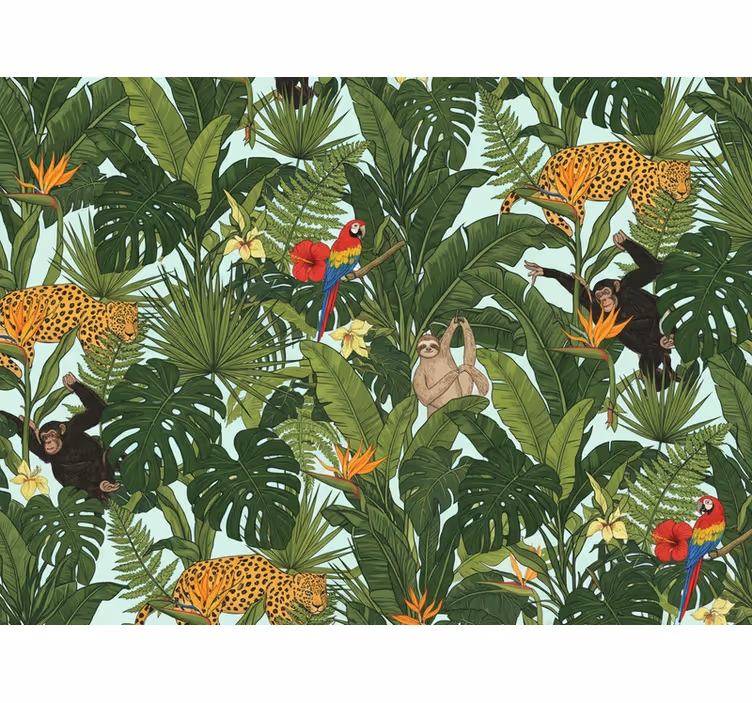 Tapet junglă tropicală cu animale - TenStickers